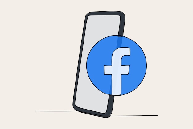 Illustratie in kleur van een mobiele telefoon met een facebook-pictogram social media dag oneline tekening