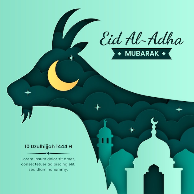 Vector illustratie in papierstijl voor islamitische eid al-adha-viering