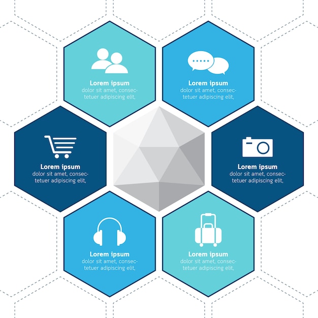 Illustratie infographic bedrijfspresentatie zeshoek concept.