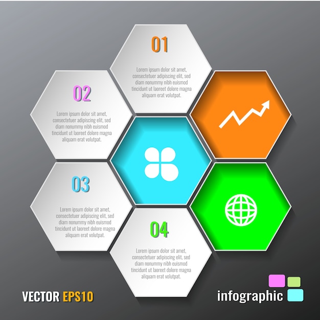 Illustratie infographics zes opties. sjabloon voor brochure, bedrijf, webdesign