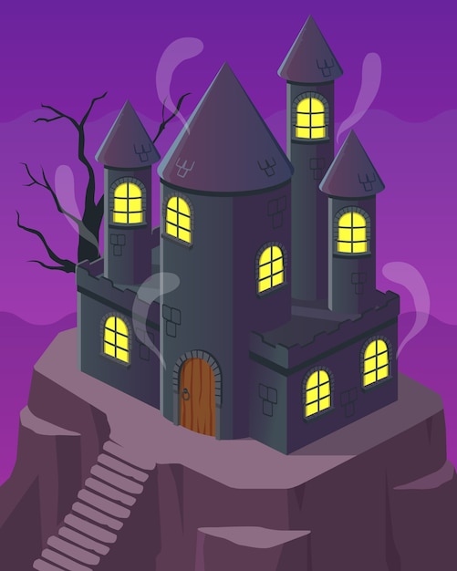 Vector illustratie isometrisch, ghost castle op highland