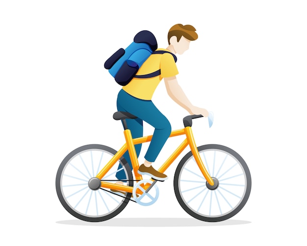 illustratie jonge man met een fiets