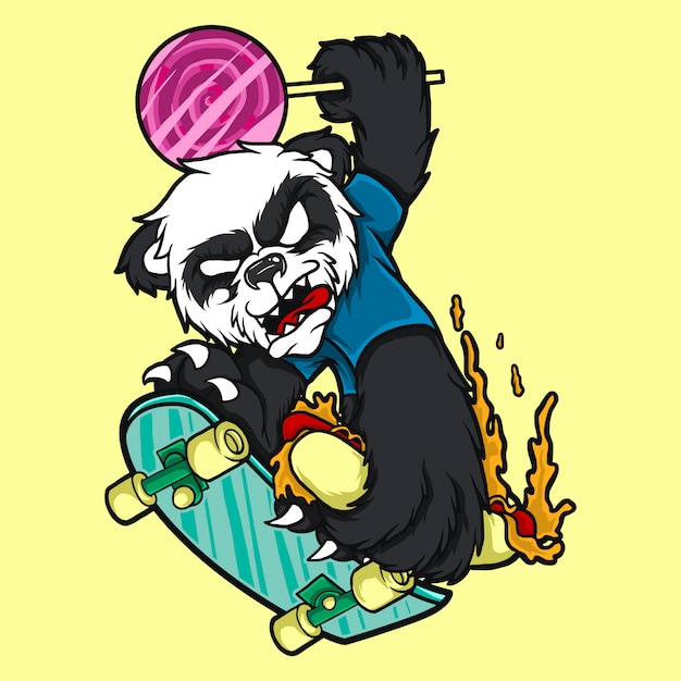 Illustratie karakter panda met skate board