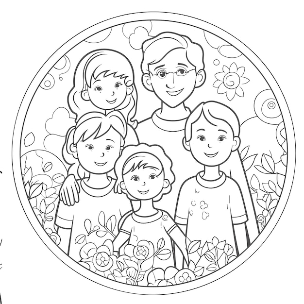 illustratie kleurboek pagina familie
