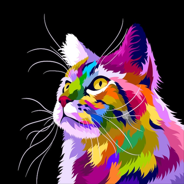 Illustratie kleurrijke kat met pop-artstijl