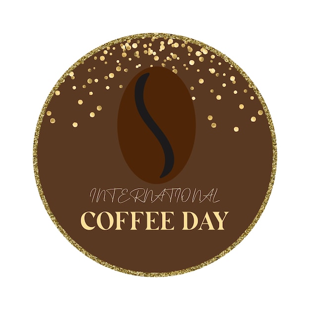 Illustratie koffieboon op bruine kleur met gouden textuur en tekst coffee day