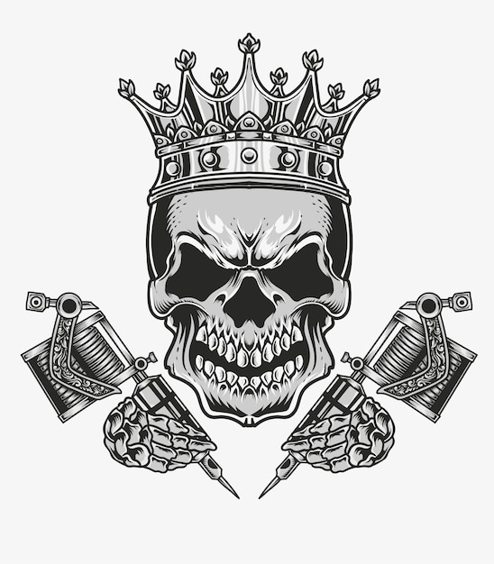 Illustratie koning tattoo schedel