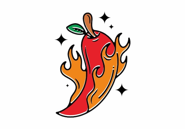 Illustratie lijntekeningen van hot chili tattoo