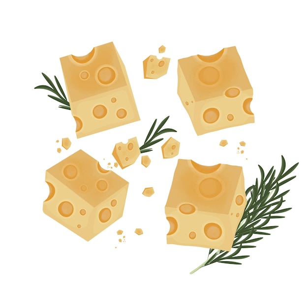 Illustratie Logo Clipart Verse kaasblokjes Emmental kaas