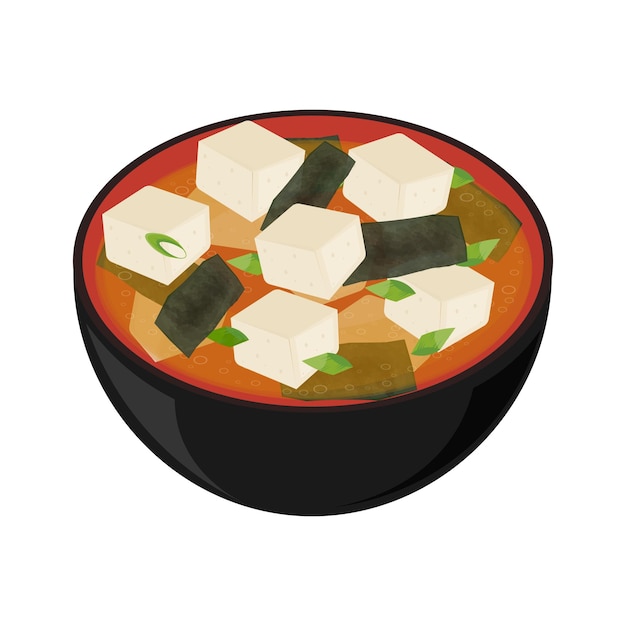 Vector illustratie logo miso soep met tofu en zeewier