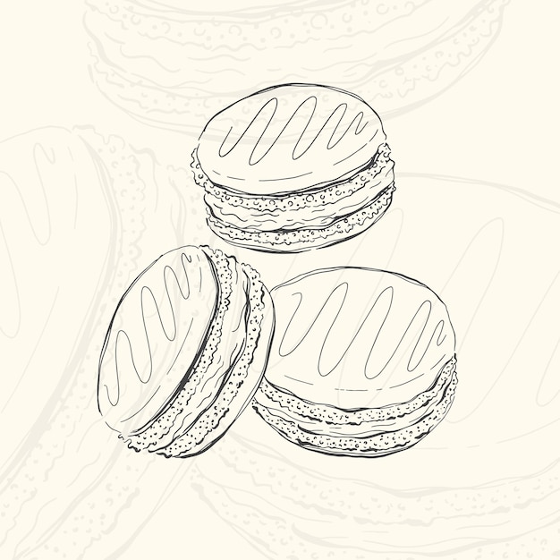 Vector illustratie macarons schets foodhand getrokken element ontwerp menu geïsoleerd object op witte achtergrond