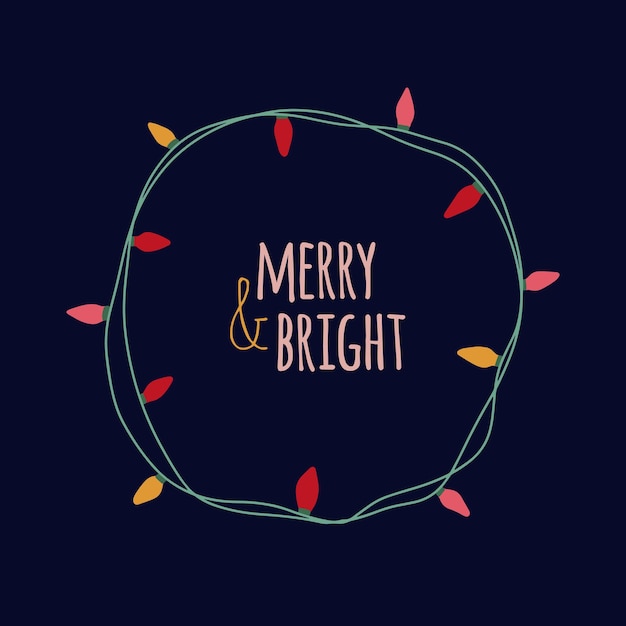 Illustratie met feestelijke slinger met opschrift MERRY and BRIGHT.