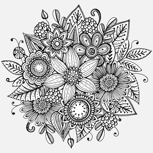 illustratie met hand getrokken bloemen boeket