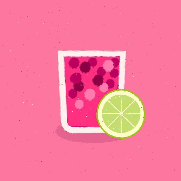 Illustratie met limoen en bessensap op roze achtergrond Platte vectorillustratie Vers voedsel
