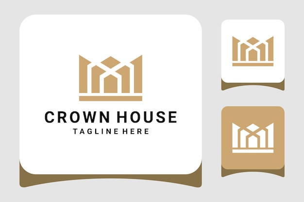 Illustratie modern huis onroerend goed met gouden kroon luxe geometrische logo ontwerp vector