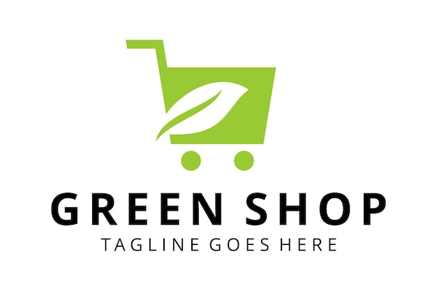Illustratie moderne abstracte winkelwagen winkelen markt met blad teken logo ontwerp sjabloon pictogram