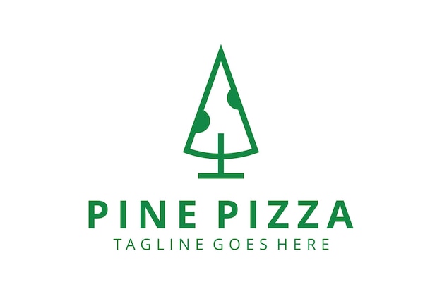 Illustratie moderne pizza eten met dennenboom teken logo ontwerpsjabloon