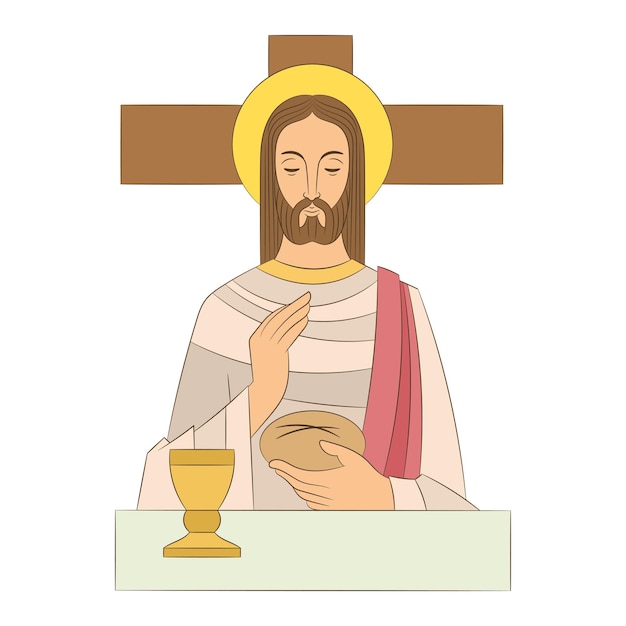 Vector illustratie of tekening van jezus christus bij het laatste avondmaal