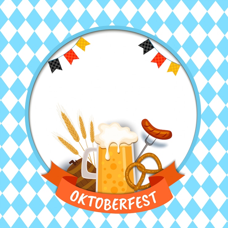 Vector illustratie oktoberfest met voedsel en drinkl op blauw