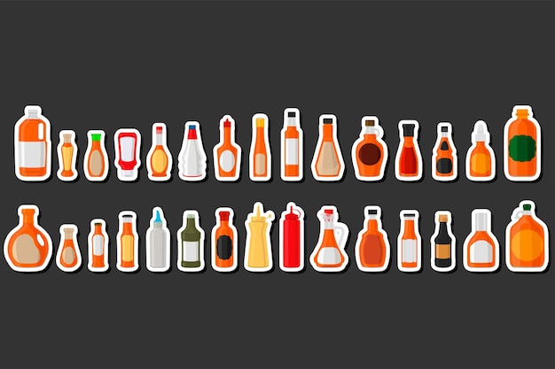 Illustratie over het thema big kit gevarieerde glazen flessen gevuld met vloeibare karamelsiroop