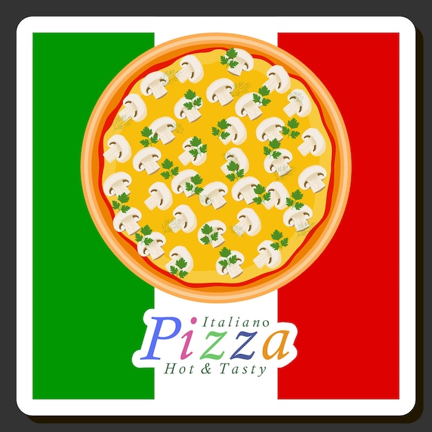 Illustratie over het thema grote warme smakelijke pizza naar pizzeria menu