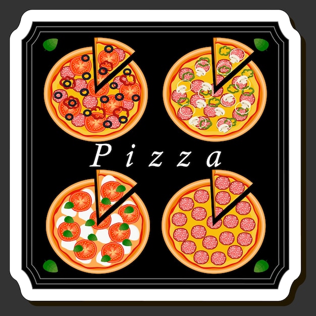 Vector illustratie over het thema grote warme smakelijke pizza naar pizzeria menu