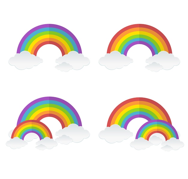 illustratie regenboog, dubbele regenboog en wolken set