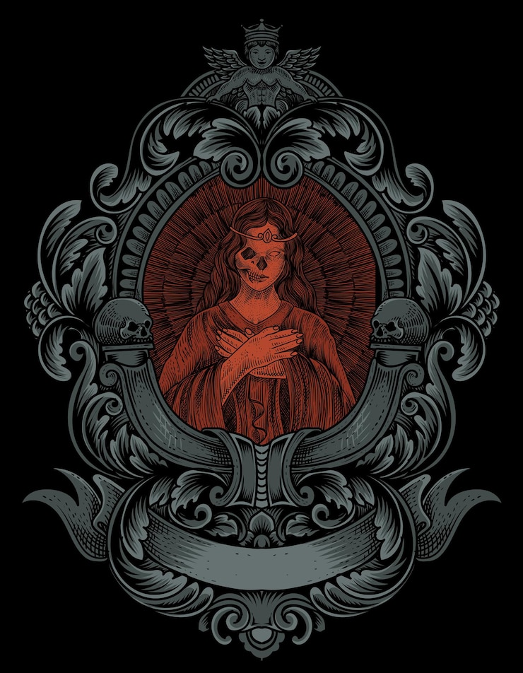 Illustratie Santa Maria-schedel met gravurestijl