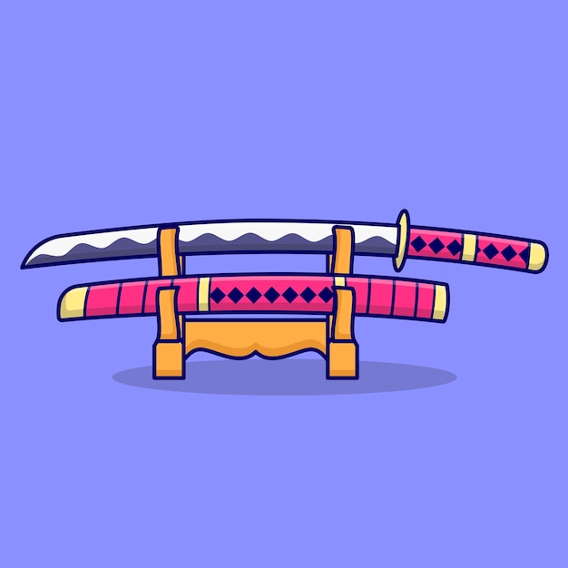 Illustratie schattige cartoon katana of zwaard vector ontwerp