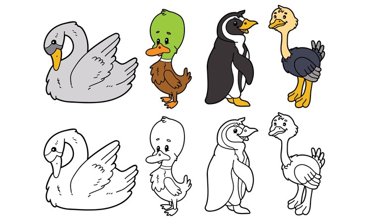 illustratie set tekenfilm dieren en varianten voor kleurboek