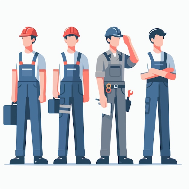 Illustratie set van fabrieksarbeiders in platte ontwerp stijl