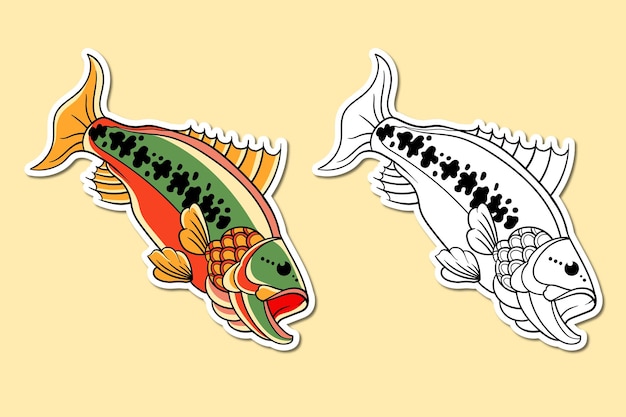 Illustratie sticker van een old school zalm tattoo