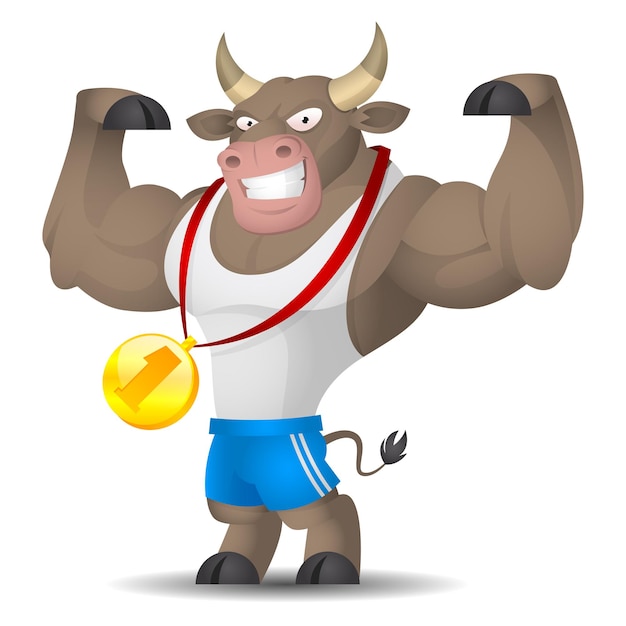 Illustratie stier atleet toont spieren, formaat eps 10