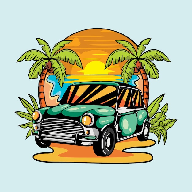 Illustratie strand zomer auto