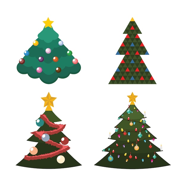 Illustratie van 4 verschillende soorten kerstbomen