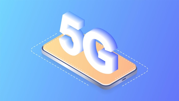 Illustratie van 5g-netwerk draadloze technologie mobiel internet van het ontwerp van webpagina's van de volgende generatie