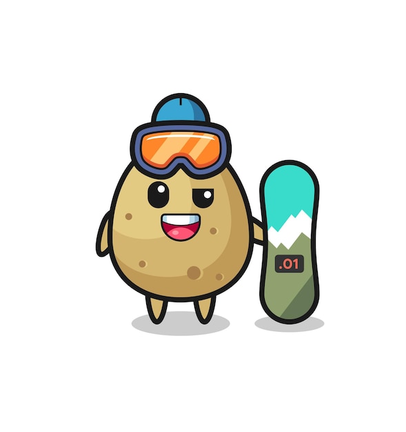 Illustratie van aardappelkarakter met snowboardstijl, schattig stijlontwerp voor t-shirt, sticker, logo-element