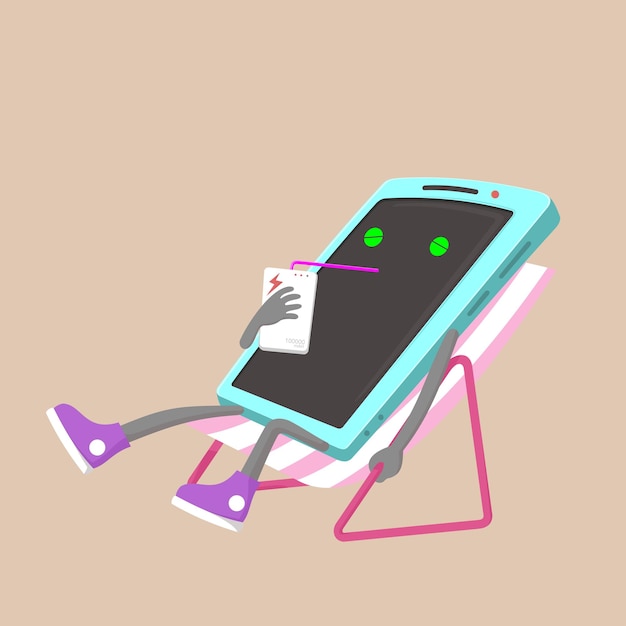 Vector illustratie van android-personage dat wordt opgeladen