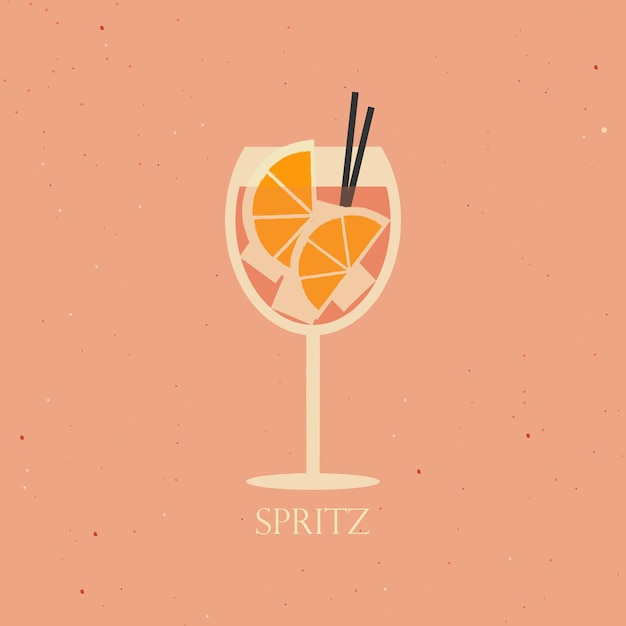 Vector illustratie van aperol spritz cocktail met ijsblokjes en sinaasappels