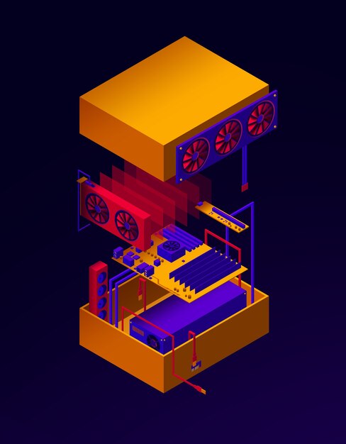 illustratie van assembleert server voor cryptocurrency-mijnbouw