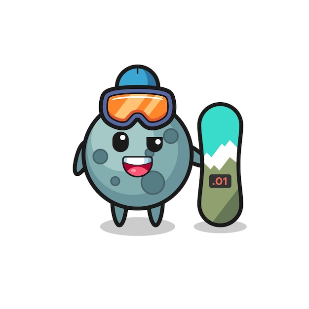 Illustratie van asteroïde karakter met snowboardstijl