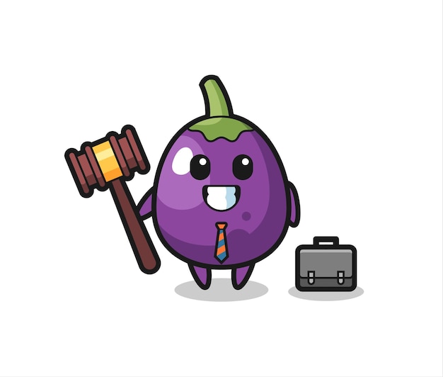 Illustratie van aubergine-mascotte als advocaat, schattig stijlontwerp voor t-shirt, sticker, logo-element