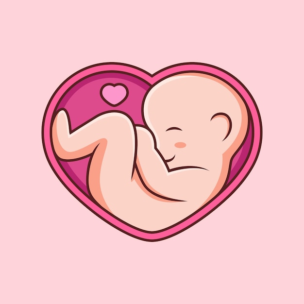 Vector illustratie van baby in een buik met schattige pose en liefde. geïsoleerd op roze achtergrond