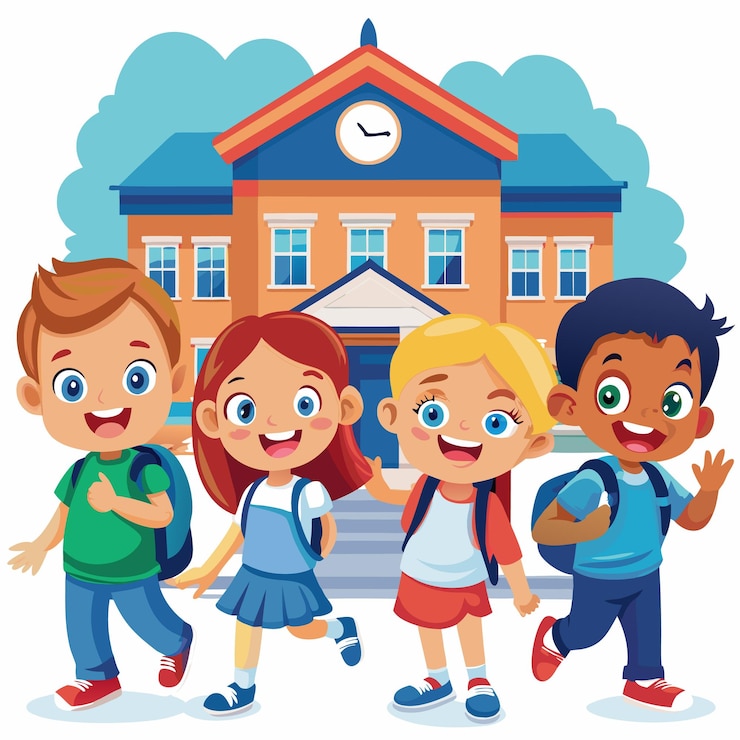Vector illustratie van back-to-school cartoon personages