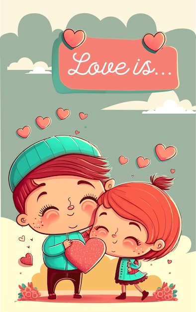 Illustratie van beeldverhaalpaar in valentijnsdag. Liefde, liefdesverhaal, relatie. Vectorontwerpconcept