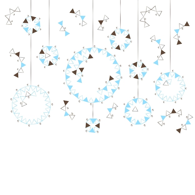Illustratie van blauwe en bruine kerstballen op een witte achtergrond