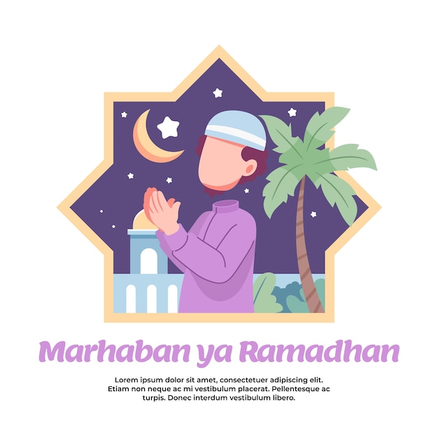 Illustratie van blij zijn met de komst van de maand ramadan