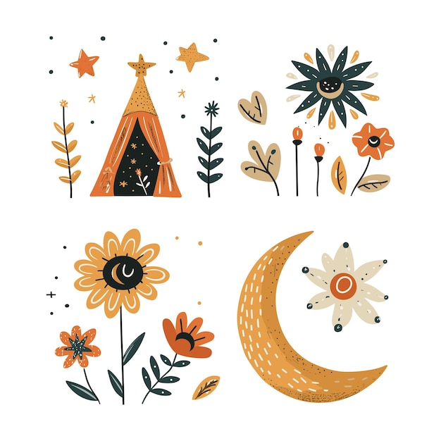 Vector illustratie van boho grillige illustratie