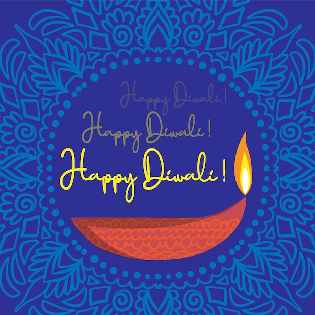 Illustratie van brandende diya op happy diwali witte achtergrond voor licht festival van india