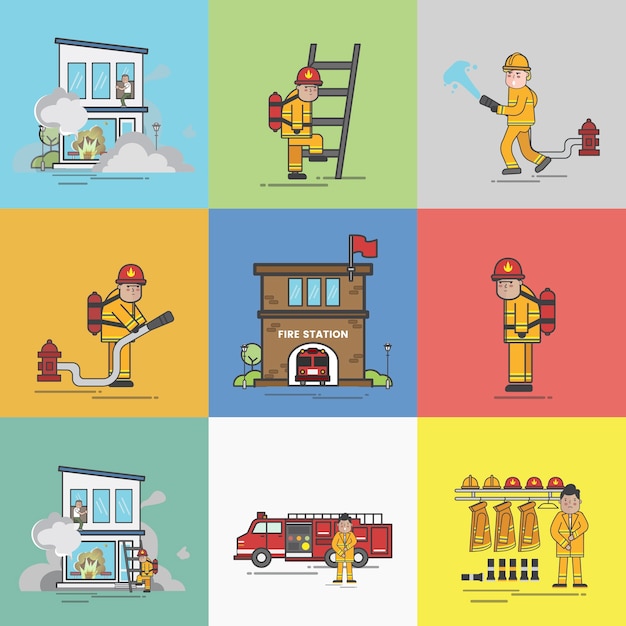 Illustratie van brandweerman vector set